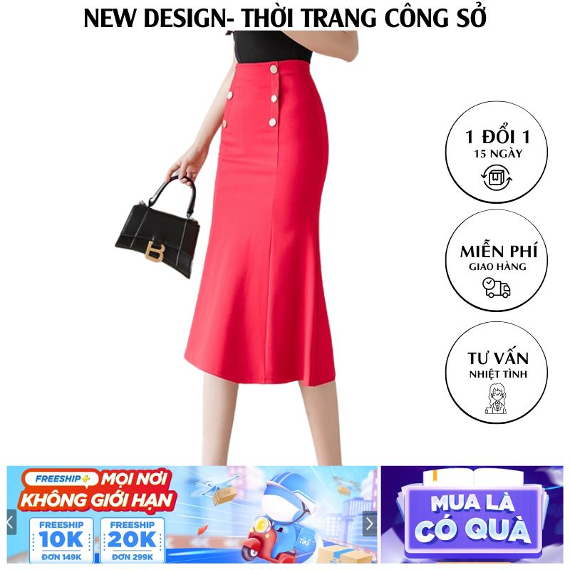 Chân váy công sở dáng đuôi cá, Lưng cao, Ôm body tôn dáng độ dài 60cm vải co giãn 4 chiều New Design CV015B