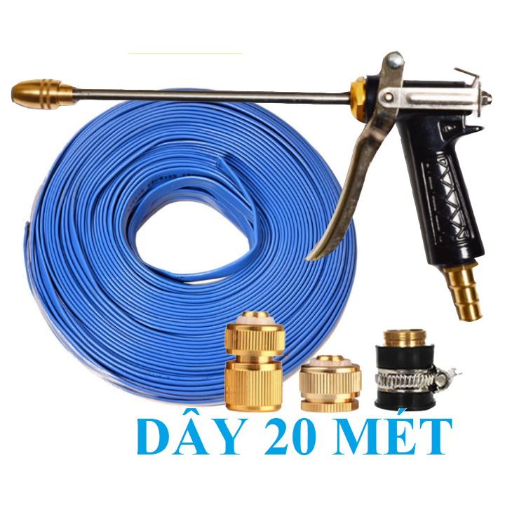 ️ Bộ dây vòi xịt nước rửa xe, tưới cây, tăng áp 3 lần, loại 20m 206701-3 đầu đồng,cút đồng+tặng mở chai