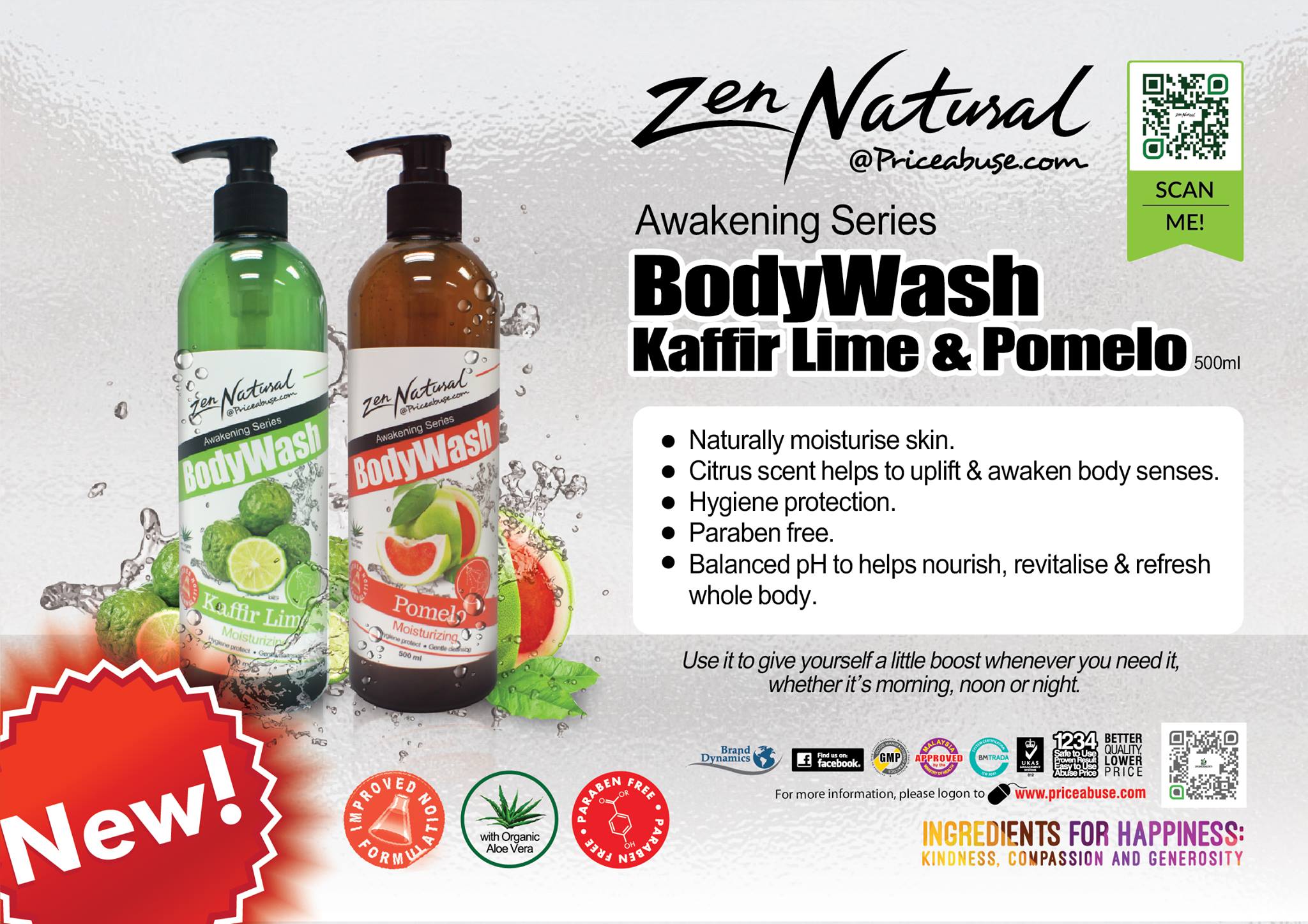 Sữa Tắm Tinh Dầu Bưởi BODY WASH POMELO ZEN NATURAL 500ML I Gel Tắm Làm Sạch, Dưỡng Ẩm - ( Vivan _ Cosmetics )