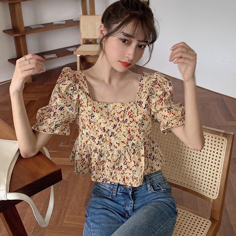 Áo Kiểu Cổ Vuông In Họa Tiết Hoa Xinh Xắn Cho Nữ