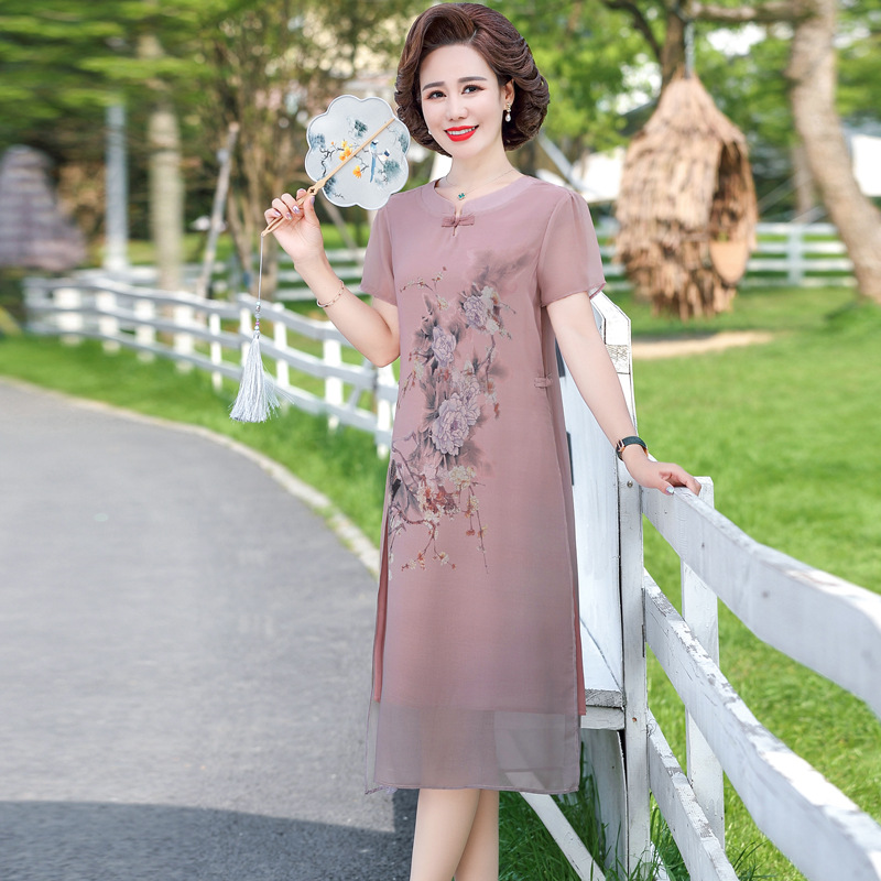 Đầm Voan Tay Ngắn Mùa Hè Thanh Lịch Cho Mẹ VH29 - Hàng Quảng Châu Cao Cấp