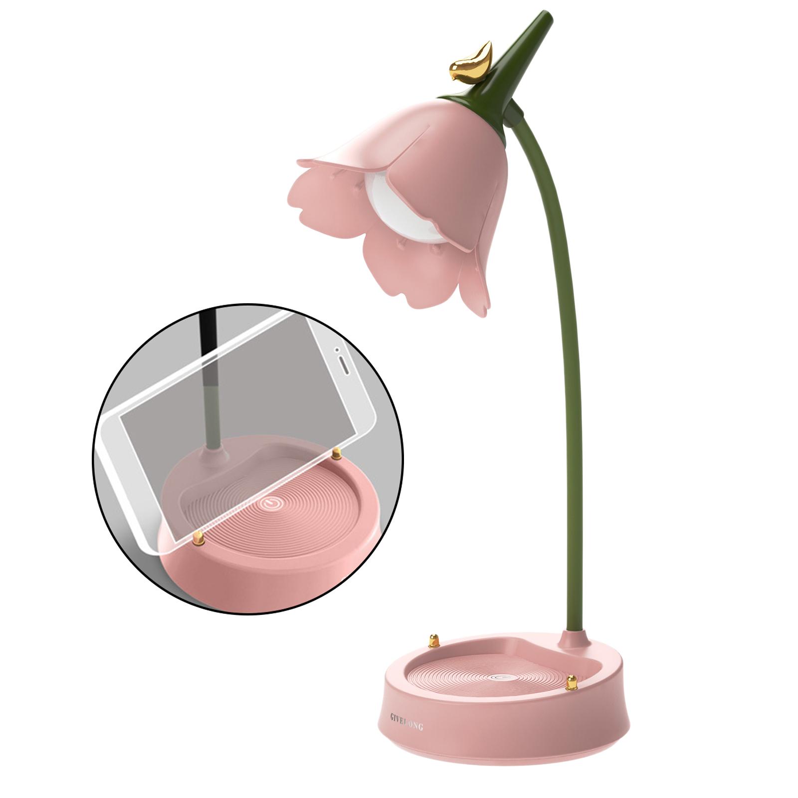 Desk Lamp for Kids - Flower LED Charging Table Lamp Eye Protection Small Desk Lamps for Reading,Study and Office, Adjustable Brightness