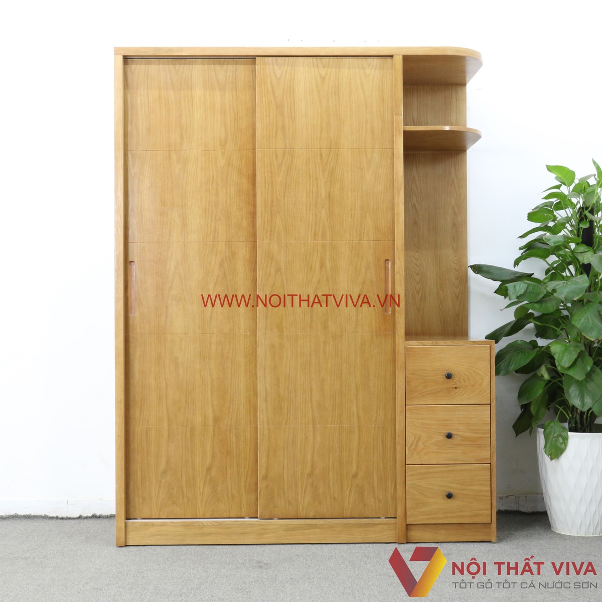 Tủ Quần Áo Cánh Lùa Hiện Đại Màu Sồi Có Kệ Trang Trí Bền Đẹp Giá Rẻ
