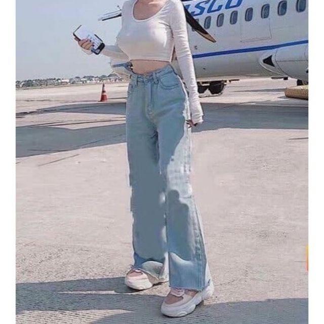 QUẦN JEAN DÀI ỐNG RỘNG LƯNG TRƠN - QUẦN BÒ NỮ CULOTTES SUÔNG T 72