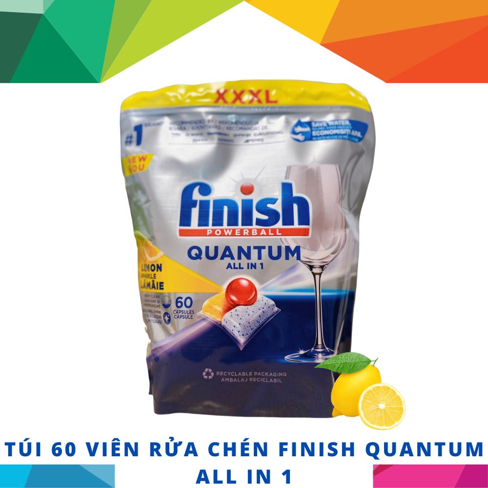 Túi 60 viên rửa chén Finish Quantum All in 1 (Hương Chanh) – Dành cho máy rửa chén bát gia đình Châu Âu