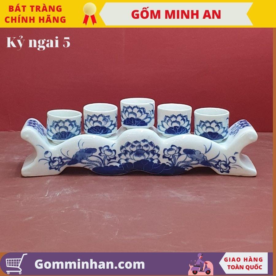 Bộ Kỷ Thờ Ngai 5 chén vẽ Hoa Sen Vẽ Rồng Cao Cấp- Gốm Sứ Bát Tràng- Gốm Minh An