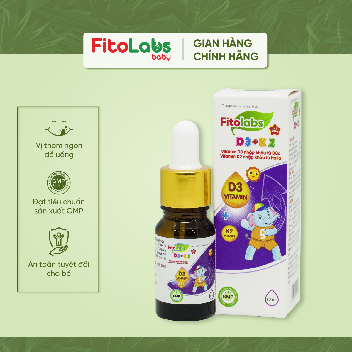 Fitolabs D3 - K2 dạng nhỏ giọt, bổ sung vitamin D3 K2 giúp bé tăng chiều cao