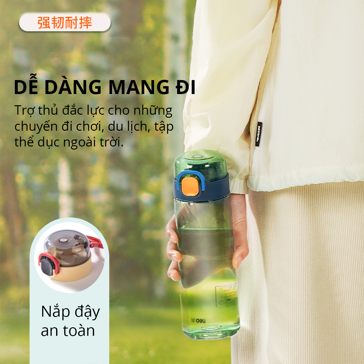 Bình Nước Bằng Nhựa Tritan Nắp Bật 700ml Có Chia Vạch Nước Deli - BPA Free An Toàn Cho Sức Khỏe - Phù Hợp Bình Nước Thể Thao Ngoài Trời Gym Yoga Cho Bé Tới Trường - 17665