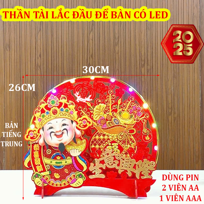 MẪU MỚI Thần Tài lắc đầu để bàn làm việc có Led, bàn khách, Khánh Liễn trang trí Tết , phụ kiện trang trí Năm Mới 2025 size lớn