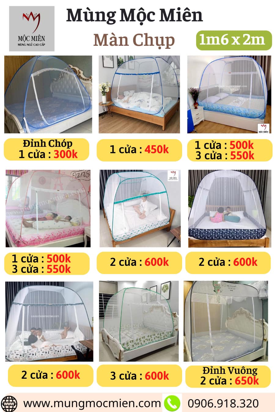 Màn Chụp Đỉnh Vuông Cao Cấp Mộc Miên ( Hình thật )