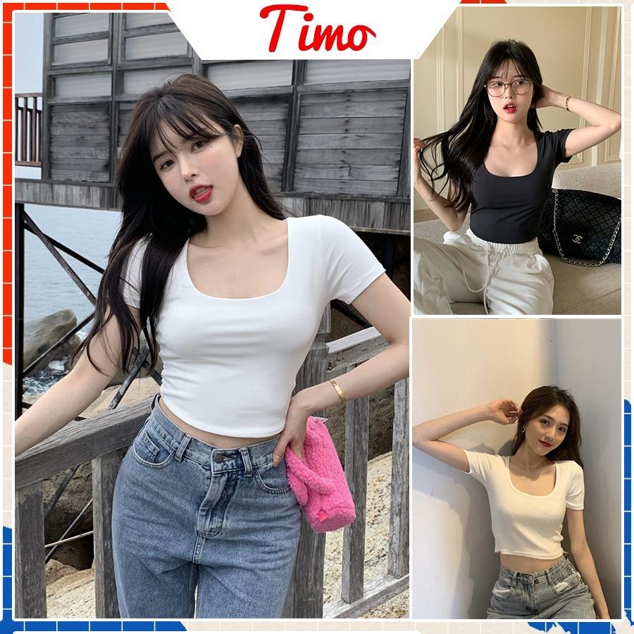 Áo croptop, áo croptop nữ, thời trang cổ tròn dáng ôm, ngắn tay, vải co giãn mặc thoáng mát dễ phối đồ đi chơi TF017