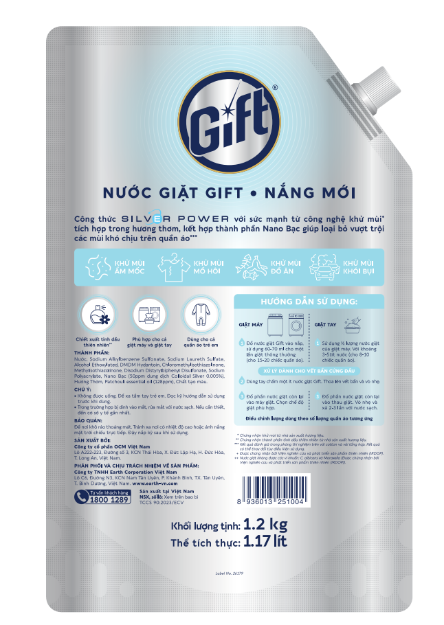 Nước giặt Gift  - Nắng Mới thanh mát - túi 1.2 kg