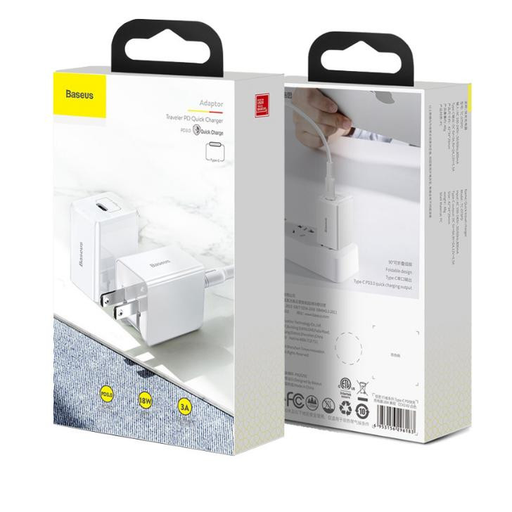 Cóc củ sạc nhanh 18W PD 3.0 Type-C hiệu Baseus QC Traveler PPS cho Smartphone /Tablet / Macbook Samsung iPhone iPad Xiaomi Huawei Oppo Nokia Sony - Hàng nhập khẩu