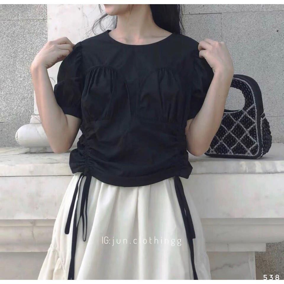 ÁO CROPTOP CHUN RÚT HAI BÊN HÔNG XINH XẮN GIÁ RẺ- MORA CROPTOP