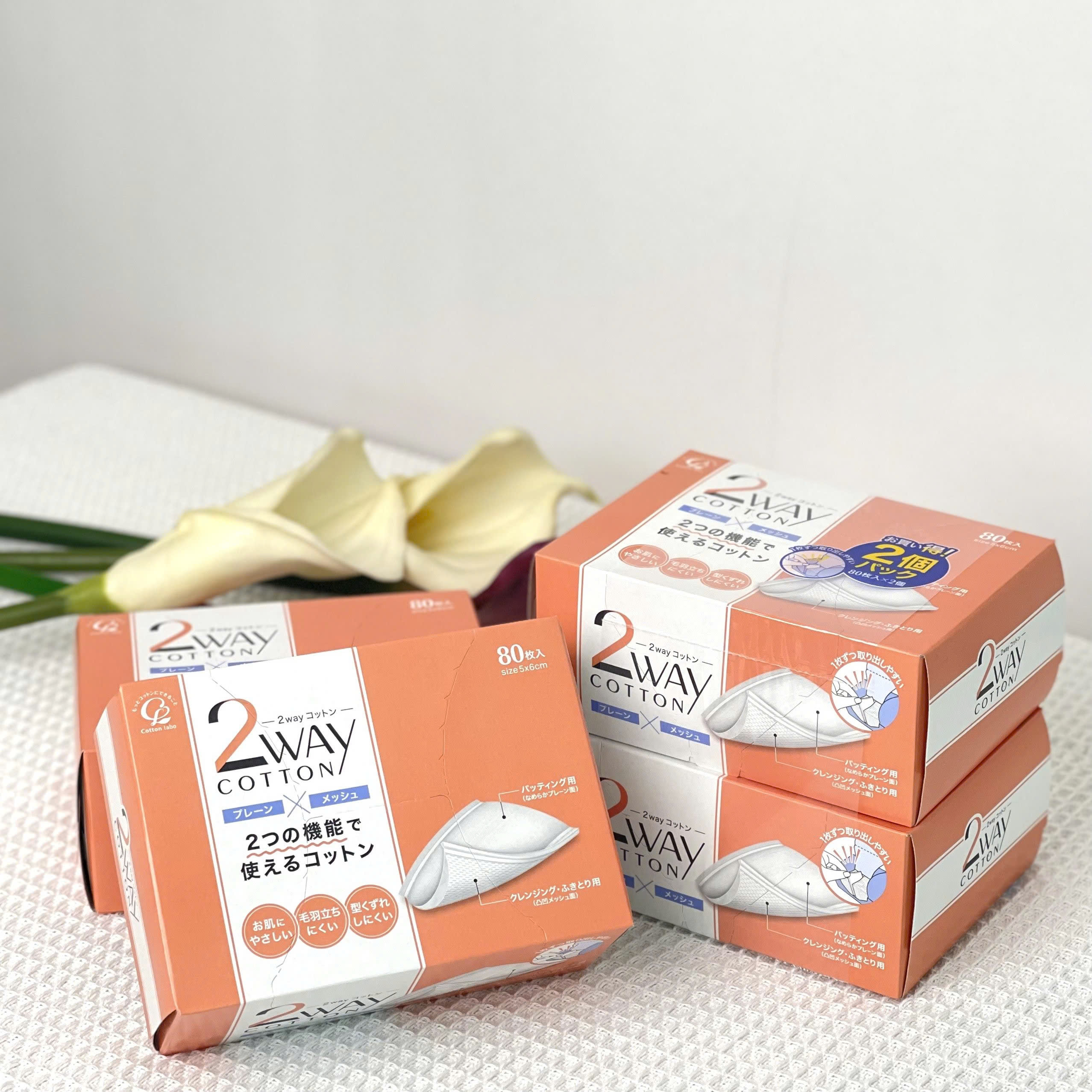 Set 2 Hộp Bông Tẩy Trang Cao Cấp Labo 2 Way Cotton (80 Miếng/Hộp)