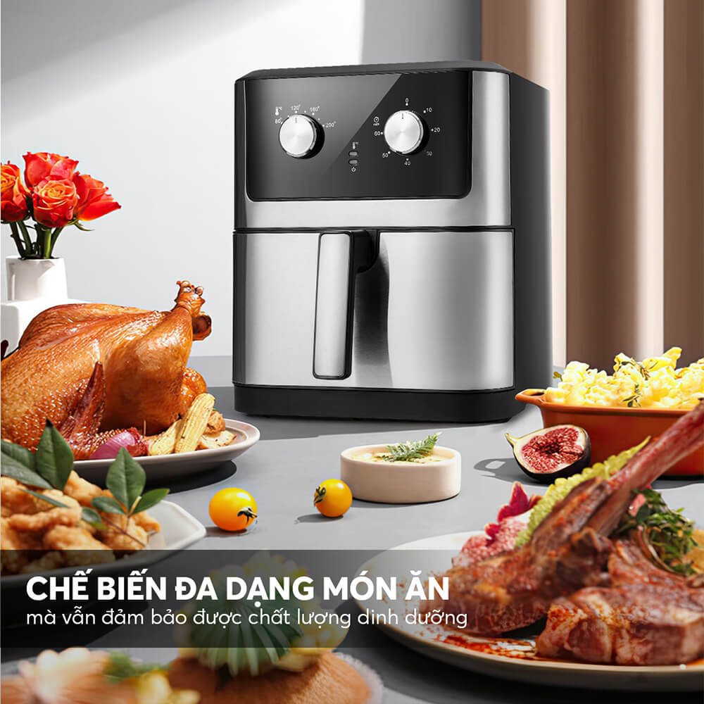 Nồi chiên không dầu Elmich 8.3L AFE-3951OL, công suất lớn 1800W – 2150W, làm chín thức ăn nhanh, chất liệu chống dính cao cấp, an toàn cho sức khỏe - Hàng chính hãng