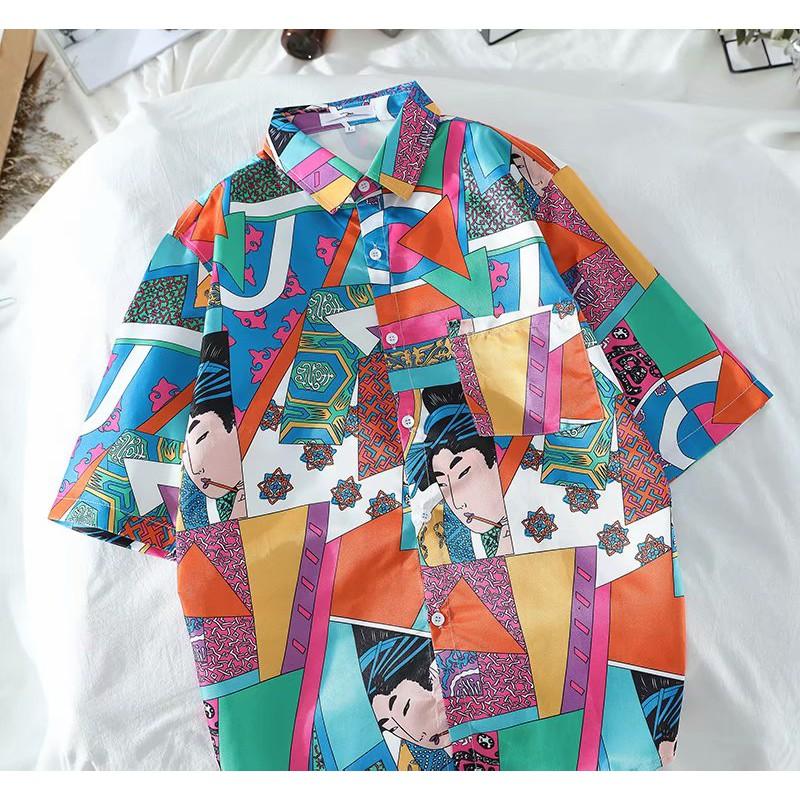 Áo sơ mi nam họa tiết hoa văn ngắn tay phong cách Hawaii