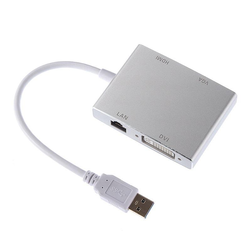 Khuyến mại Bộ chuyển đổi USB3.0 sang HDMI+DVI+VGA+RJ45 Bộ mở rộng Hub tất cả trong một USB sang HDMI
