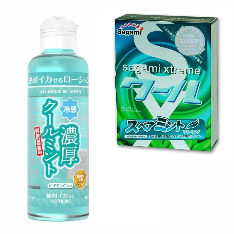 Lotion Cool Mint SSI Japan 180ml – Gel Dưỡng Ẩm Mát Lạnh Bạc Hà Nhật Bản Kèm 1 Hộp Bao Cao Su Sagami