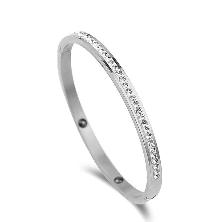 Vòng tay titan bảng nhỏ 1 hàng đá  WVT516T