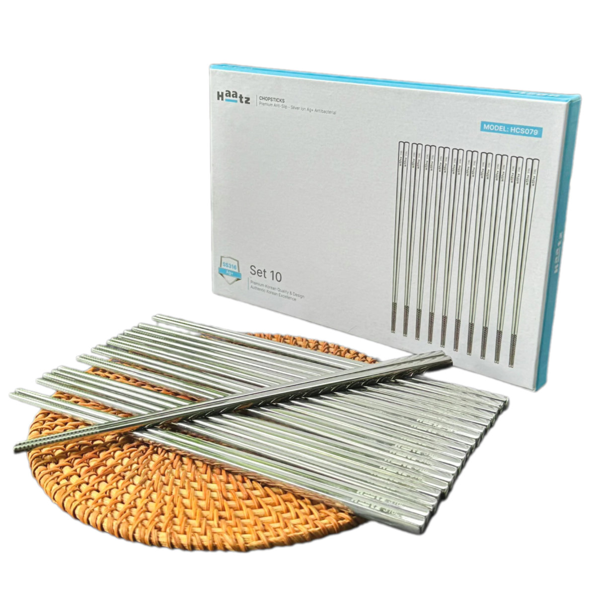 Bộ 10 đôi đũa inox 316L Hàn Quốc bảo hành 24 tháng