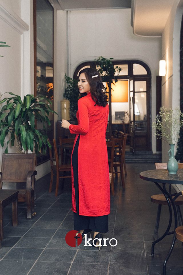 Áo Dài Cách Tân Lụa Tô Châu Cao Cấp - Áo Đỏ + Quần Đen , Áo Dài Mian