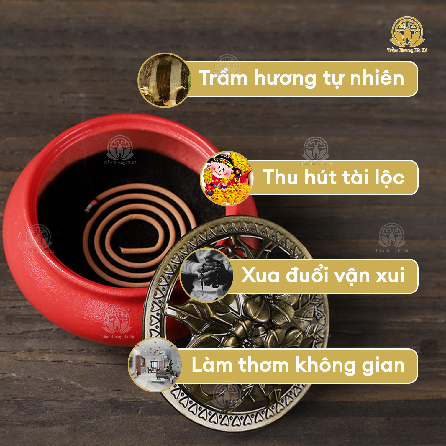 Nhang khoanh trầm hương HÀ XÁ xông nhà 100g đồ thờ cúng thanh lọc không khí, an toàn cho sức khỏe