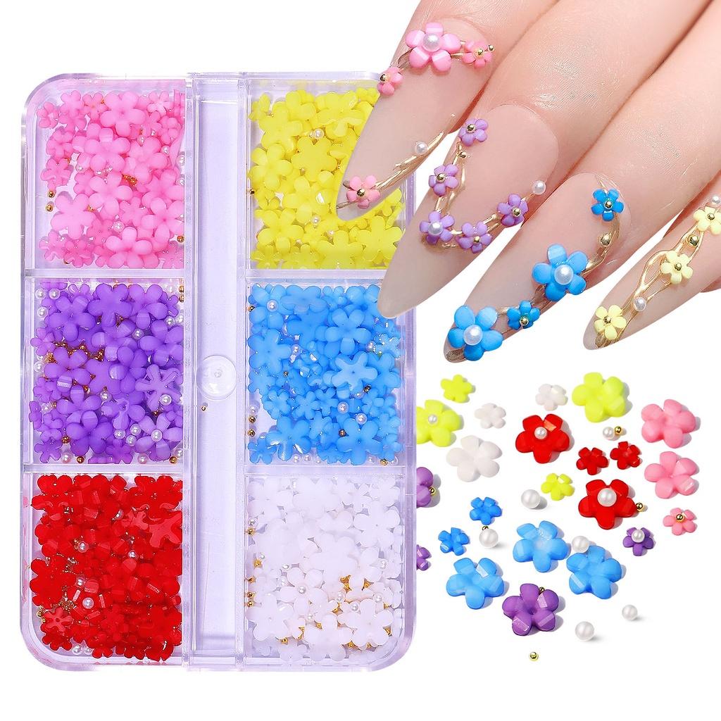 Set hoa nhí nail mix bi trắng vàng mix màu size, Charm hoa sứ nhí đính trang trí móng cao cấp