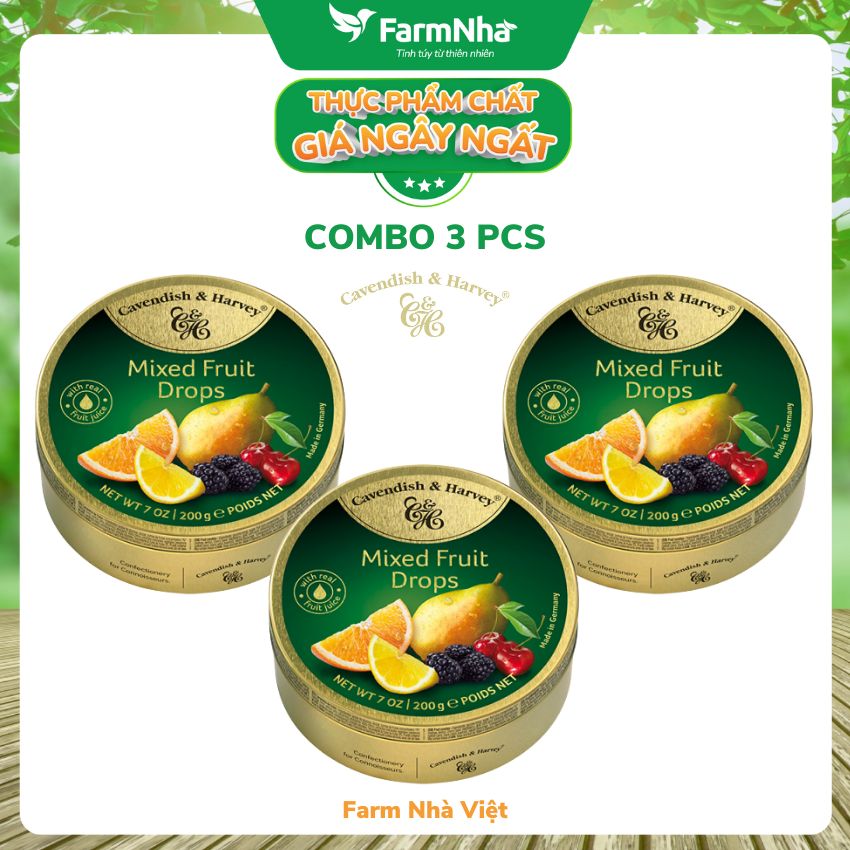 (Combo 3 hộp) Kẹo trái cây Cavendish &amp; Harvey vị MIXED FRUIT 200gr - Sản phẩm với hương vị tuyệt vời từ Đức