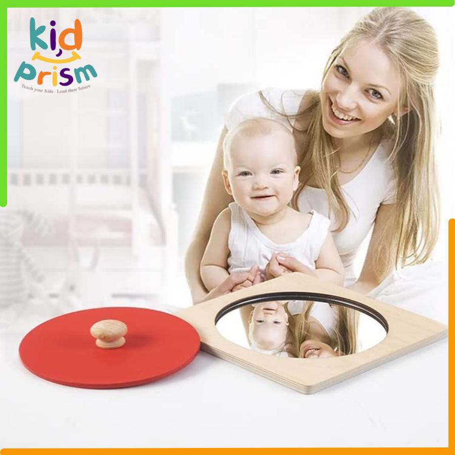 Đồ chơi giáo dục - Gương Montessori chất liệu gỗ &amp; kính an toàn dành cho trẻ từ 0-03 tháng