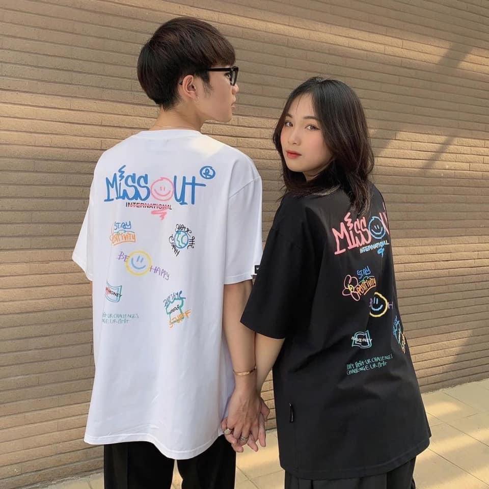 Áo Thun MisOut 2 Màu Trắng, Đen tay lỡ form rộng Unisex 38-65kg Nam Nữ