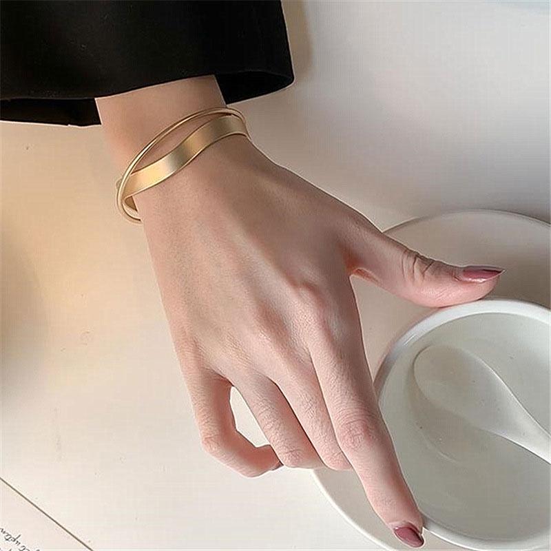 XiaoboACC 18K Gold Plated INS Metal Cross Double Layer Open Bracelet