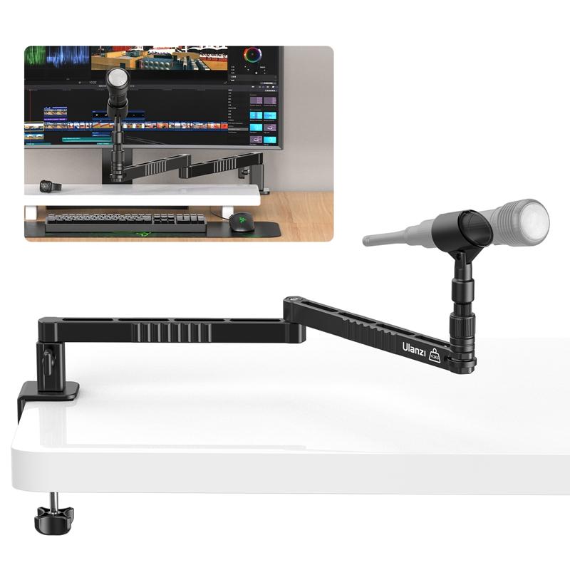 Ulanzi LS26 micrô cấp thấp đứng máy tính để bàn mic boom clip điều chỉnh có thể điều chỉnh clip hỗ trợ điều chỉnh đa góc và kéo dài