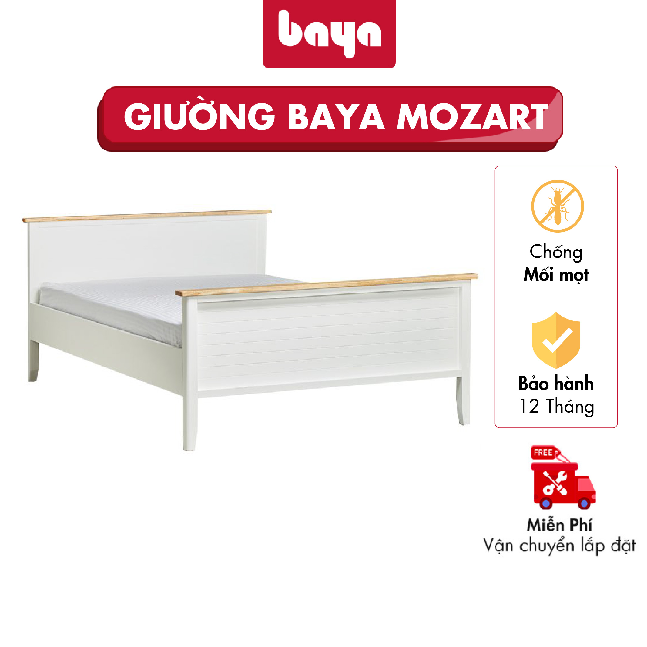 Giường Ngủ Đơn Phong Cách Hiện Đại BAYA MOZART Thiết Kế Tối Giản Mà Sang Trọng Với Phần Chân Và Khung Giường Làm Từ Chất Liệu Gỗ Cao Su Bền Chắc 2000100