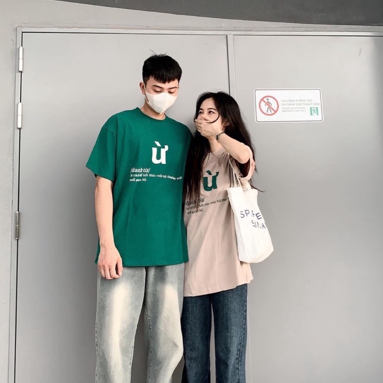 Áo thun tay lỡ chữ Ừ form rộng vải thun phong cách ulzzang nam nữ