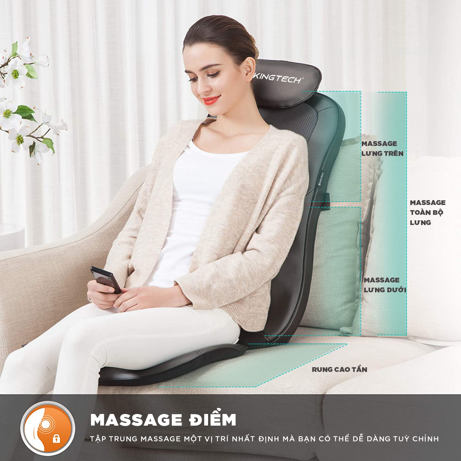 Đệm, Ghế Massage Cao Cấp KingTech KC-500s - Máy Mát Xa Lưng Chế Độ 3D Chuyên Sâu, Kết Hợp Tính Năng Nhiệt Hồng Ngoại - Hàng Chính Hãng