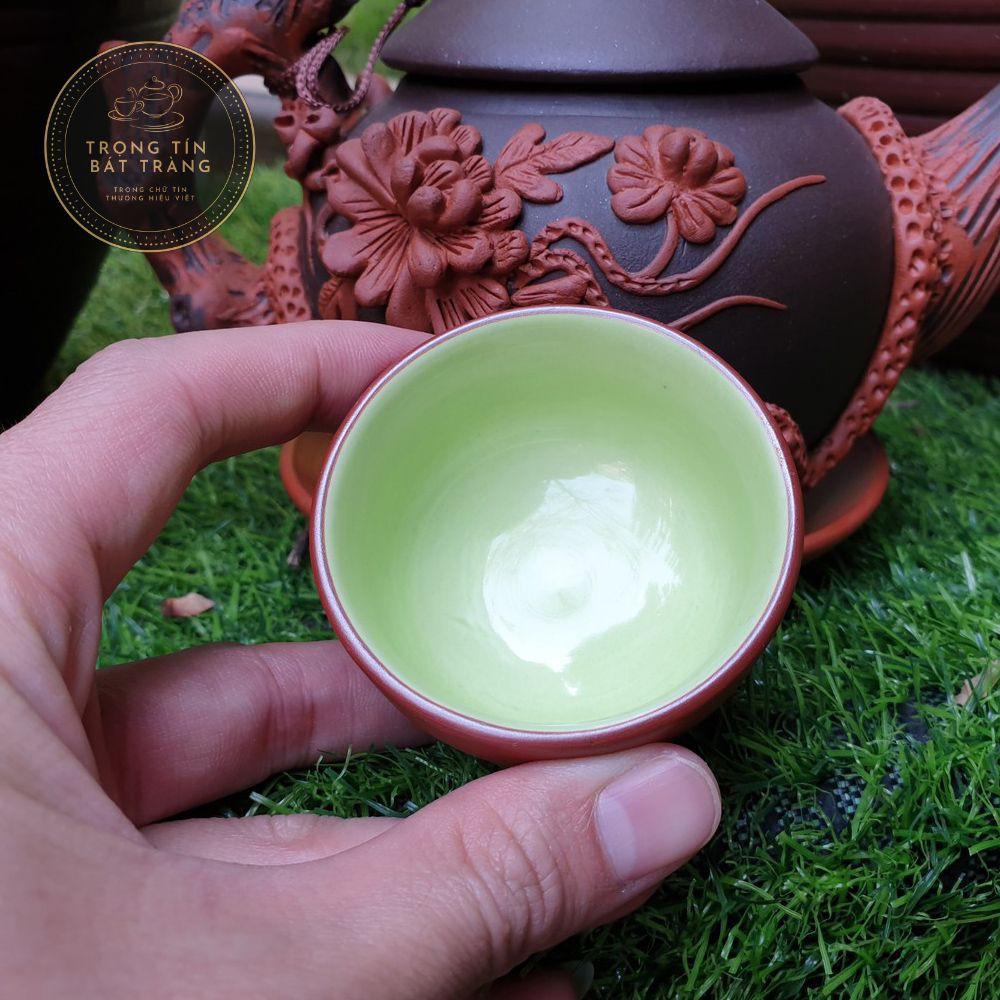 Bộ Ấm Chén Trà Đạo Gốm Tử Sa Bát Tràng Đắp Nổi Hoa Phù Dung Dáng Thủy Bình Dung Tích 400ml ATSML 02.4