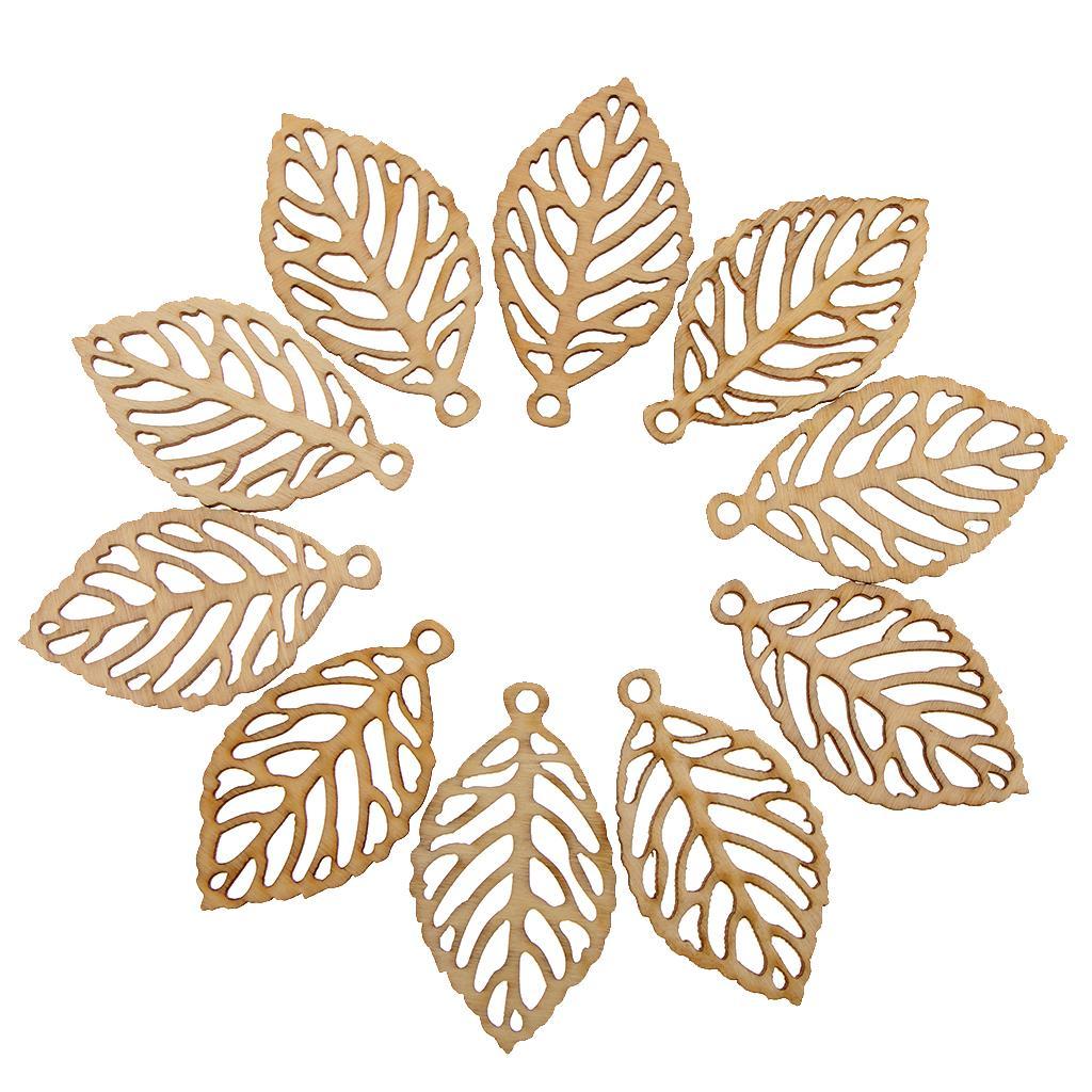 20pcs Hollow Wood Unfinished Wooden Board Craft Tags Leaf Design with Hole