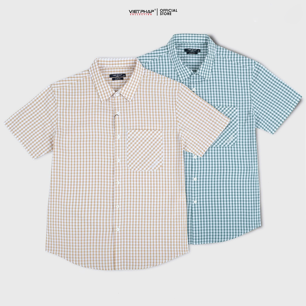 Áo Sơ Mi Nam Ngắn Tay VIỆT PHÁP/  Form Regular, Chất liệu Cotton Cao Cấp thoáng mát, thấm hút mồ hôi 2001