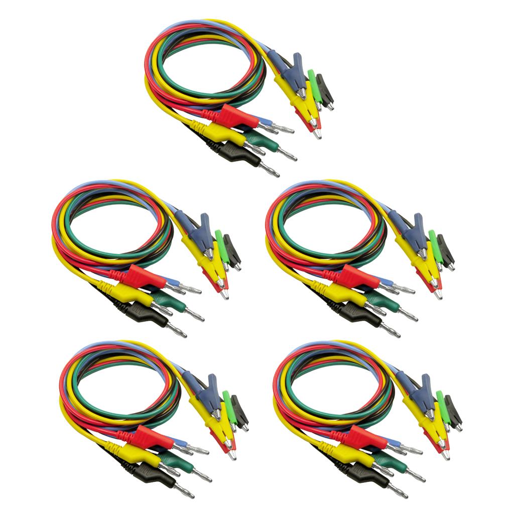 25x 5-Color Banana to Alligator Clip Lead Wire Cable Supplies 1000V 15A