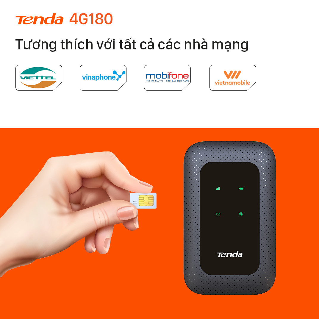 Bộ phát Wifi di động 4G LTE Tenda 4G180 - Hàng Chính Hãng