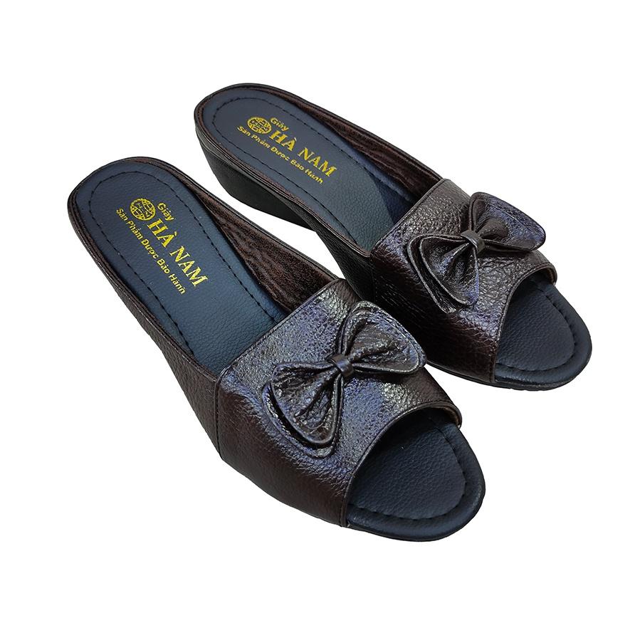 Dép Nữ Quai Ngang Đế Xuồng HÀ NAM Da Bò Thật Cao Cấp 5cm DNU2138c