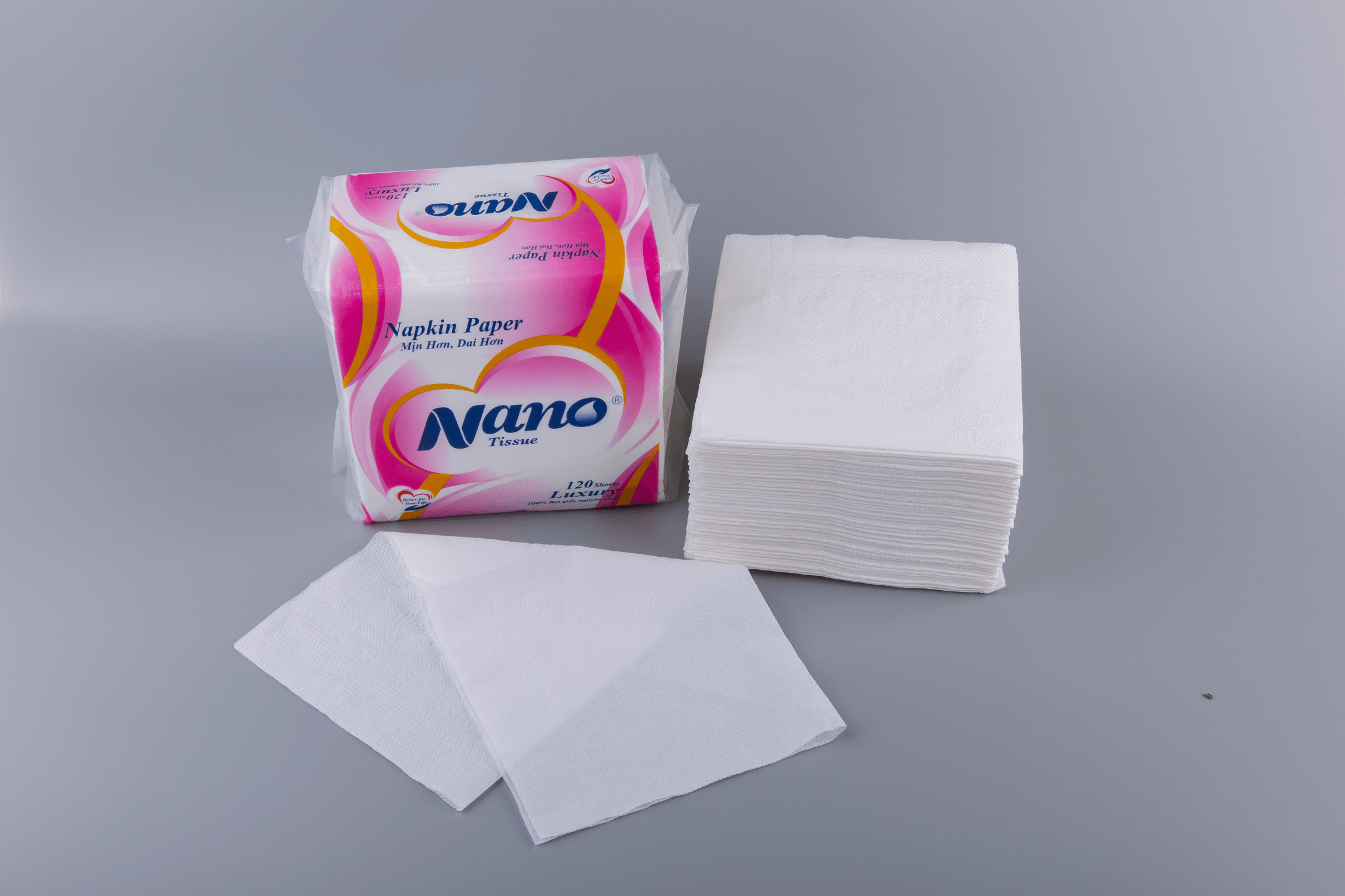 Khăn giấy rút lụa Nano Napkin 120 tờ, Giấy ăn khô vuông siêu dai cao cấp mềm dai an toàn - Nano Tissue