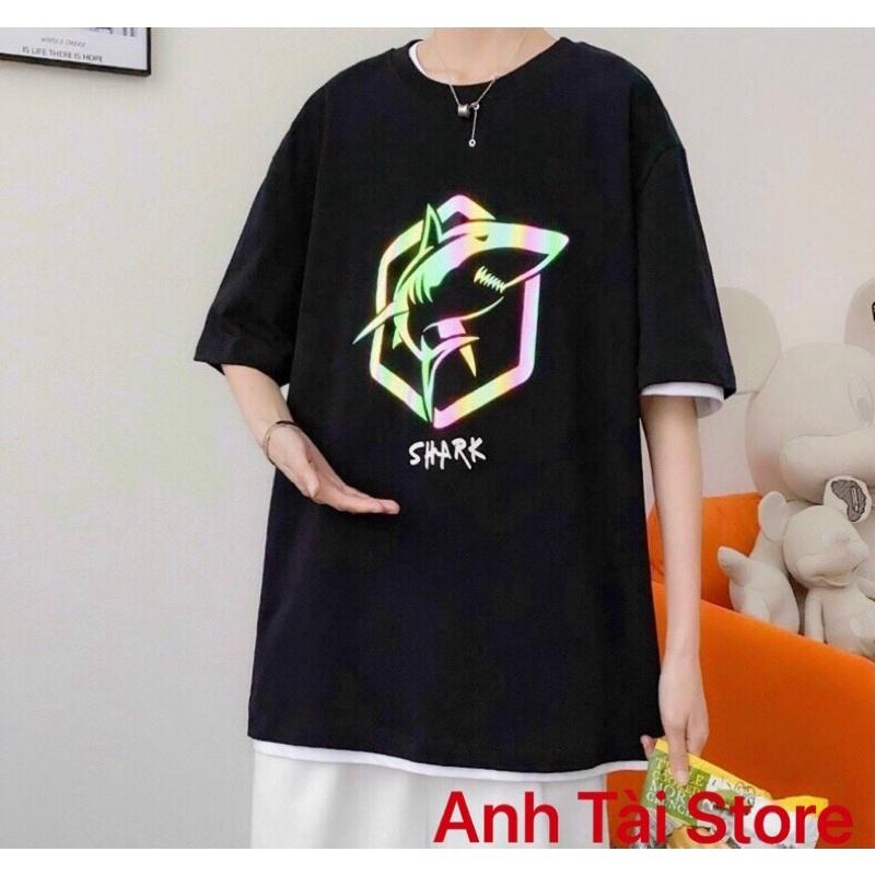 Áo thun tay lỡ phản quang phông Unisex nam nữ chất Premium Cotton oversize đến 75kg form rộng co dãn 4 chiều SHARK AX11