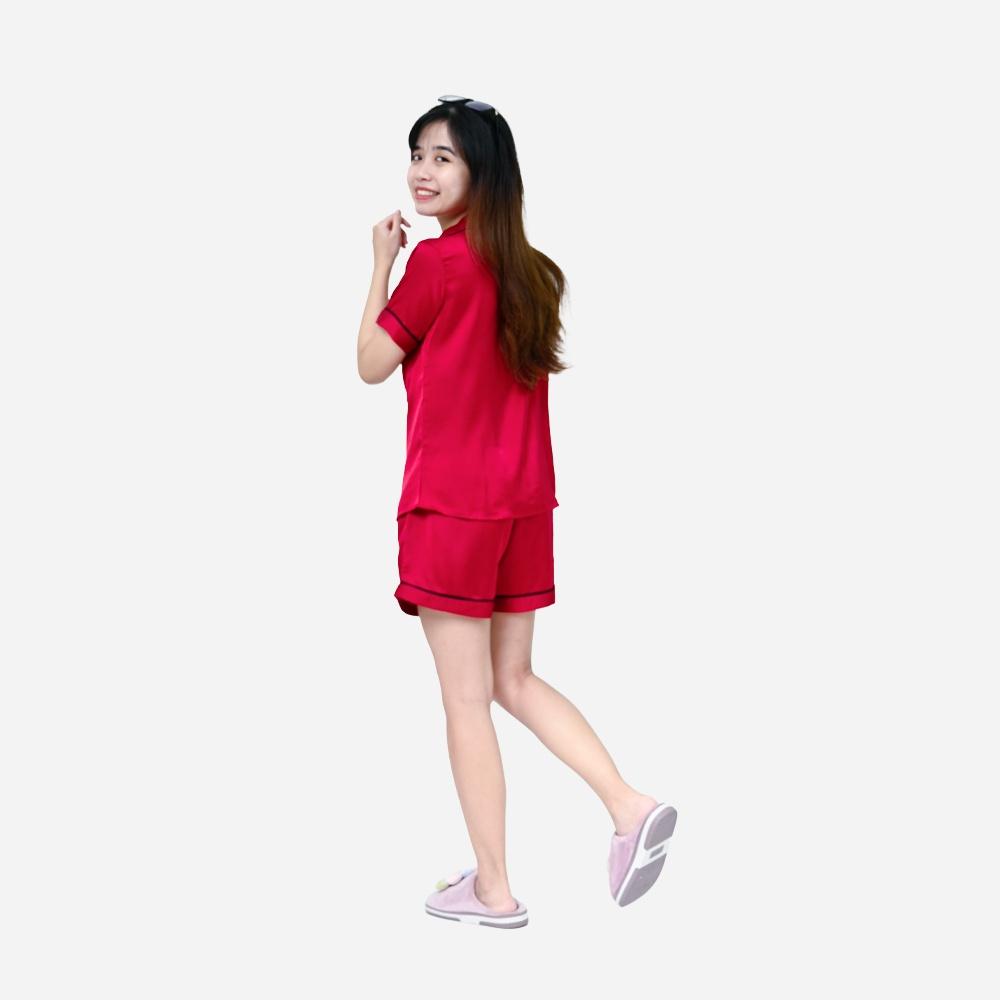Bộ đồ ngủ Pyjama Basic chất liệu Lattin cao cấp màu đỏ kiểu hàn quốc