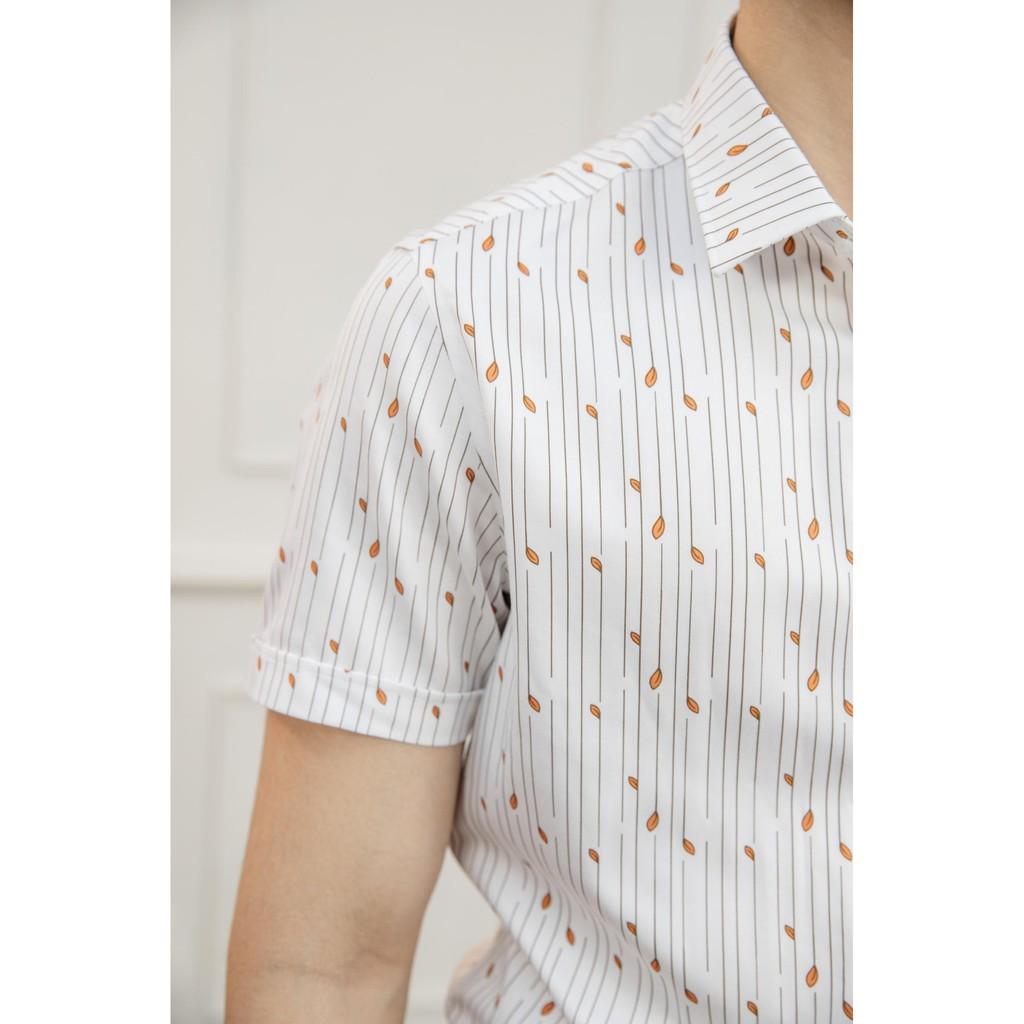 Áo sơ mi ngắn tay nam Aristino ASS003S1 form dáng slim fit ôm sát - Trắng in họa tiết lá