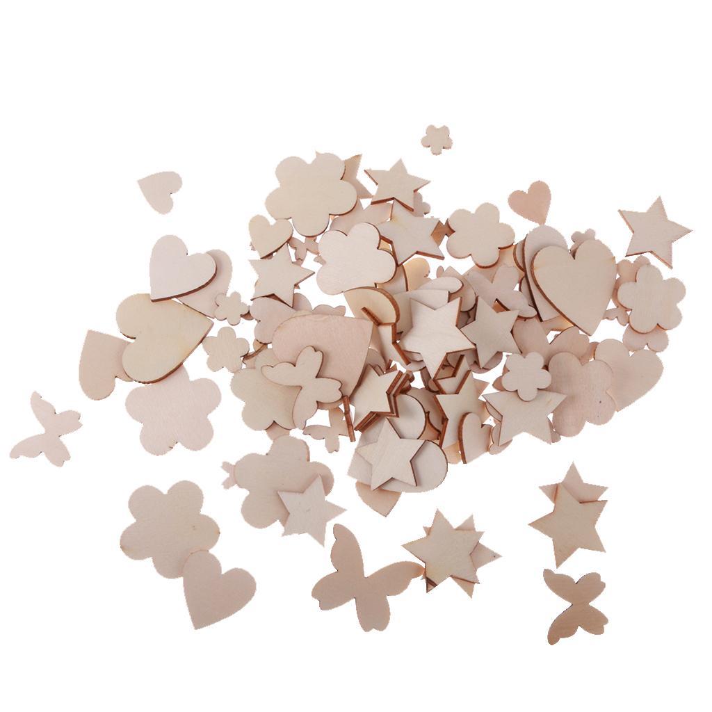 200x MDF Wooden Shape Craft Embellishments Wood Craft Art Star Flower Heart