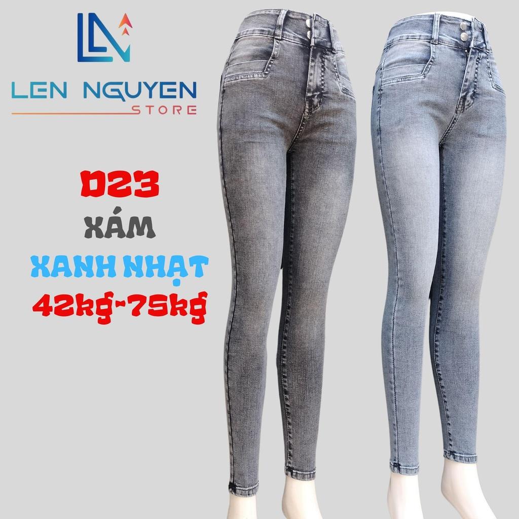 D23_Quần jean nữ, dài, lưng cao, quần bò nữ dáng ôm, quần rin nữ có big size, cho 42kg đến 75kg,LEN NGUYEN STORE - Xám