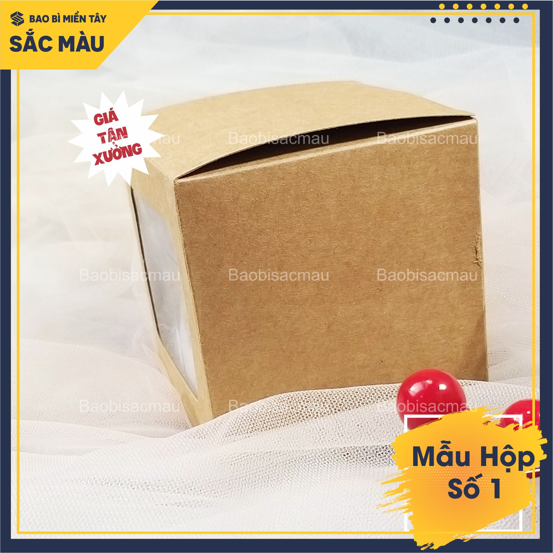 Combo 5 hộp giấy kraft vuông cửa kiếng ( Hộp số 1) đựng quà tặng, bánh kẹo.... và các vật phẩm khác