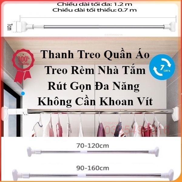 Xà Treo Quần Áo 120-160cm Treo Rèm Nhà Tắm Rút Gọn Đa Năng Không Cần Khoan Vít, Chất Liệu Inox Chắc Chắn - NGẮN 70 - 120 CM